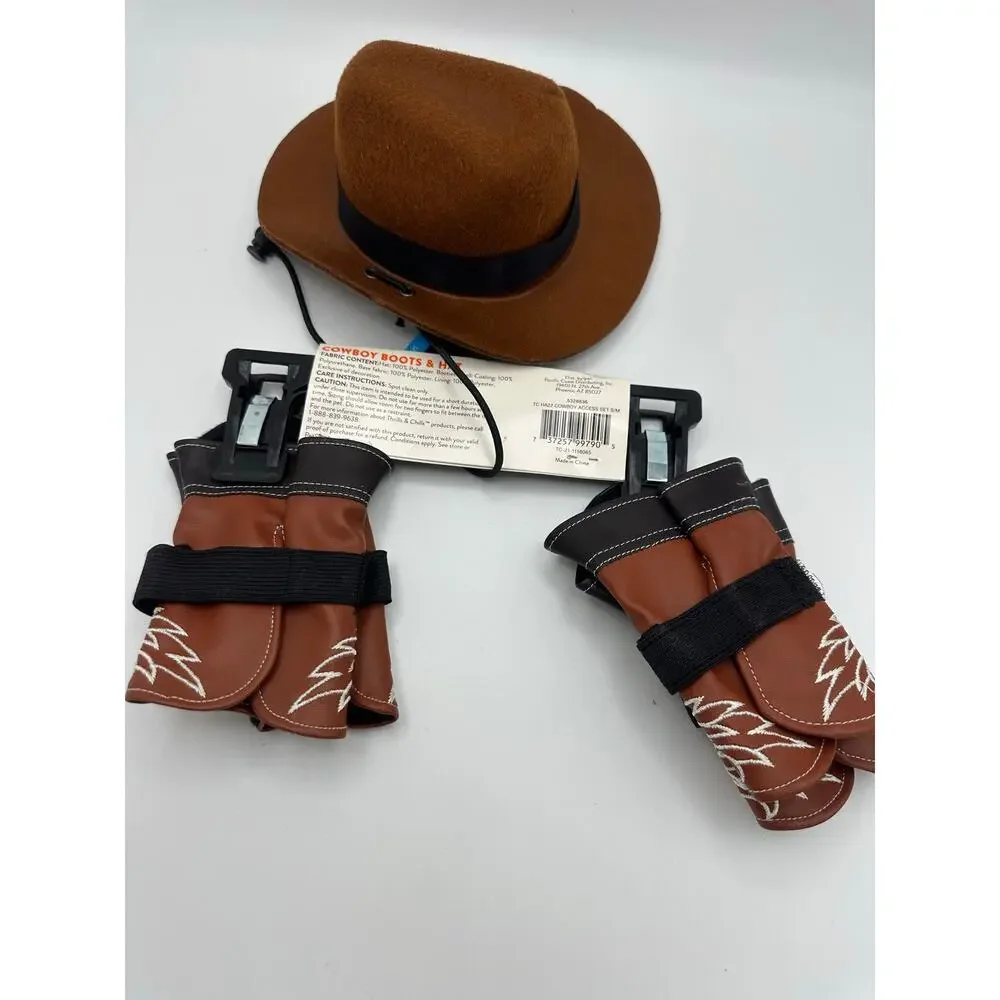 THRILLS & CHILLS Cowboy Boots and Hat Halloween Dog Costume Size S/M NWT